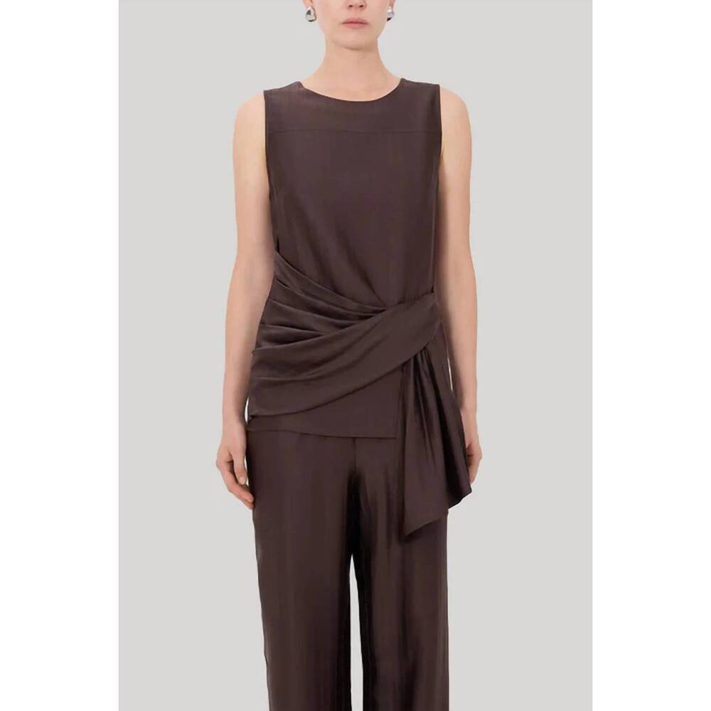 NEW LOULOU DE SAISON fonda draped top in dark brown